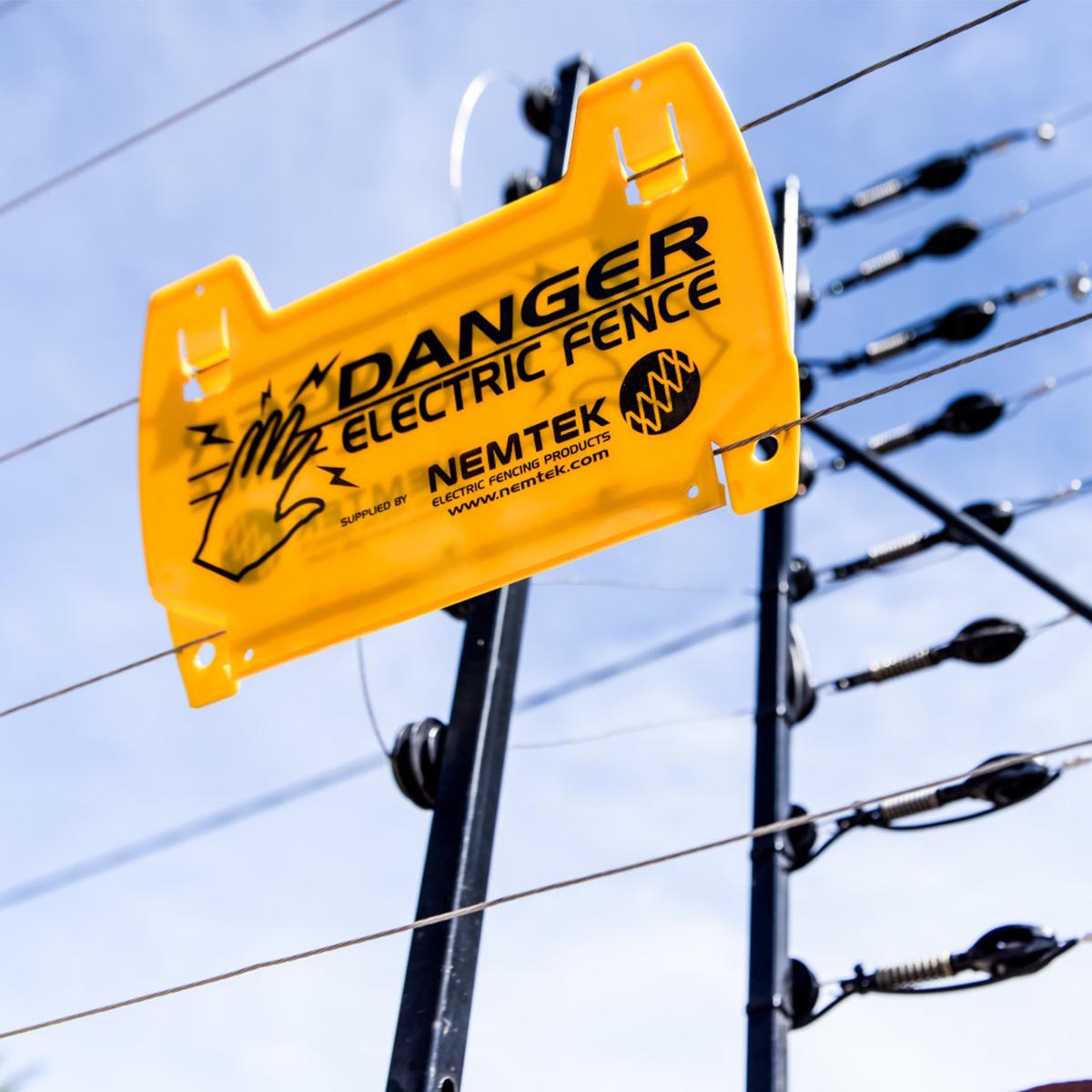 Nemtek Electric Fence Warning Sign Large on Fence view EF43-2