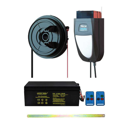 DC Blue Absolute Roll-Up Garage Door Motor Kit with 2 Remotes Batt & CW