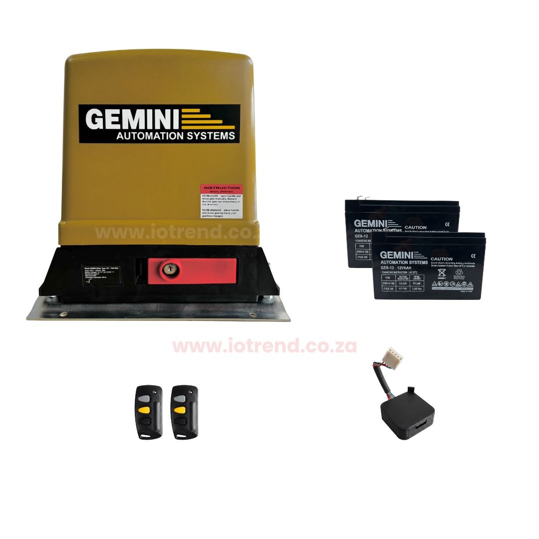 Gemini Slider 800 Complex 24V Sliding Gate Motor Kit with 24V 8Ah Battery, Remotes, Base Plate & GEMLINK