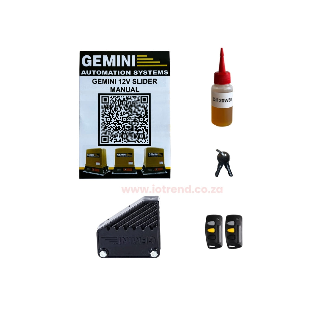 Gemini Slider 500 Sliding Gate Motor Kit with 7Ah Battery, 2 Remotes, Base Plate & 4m Steel Rack