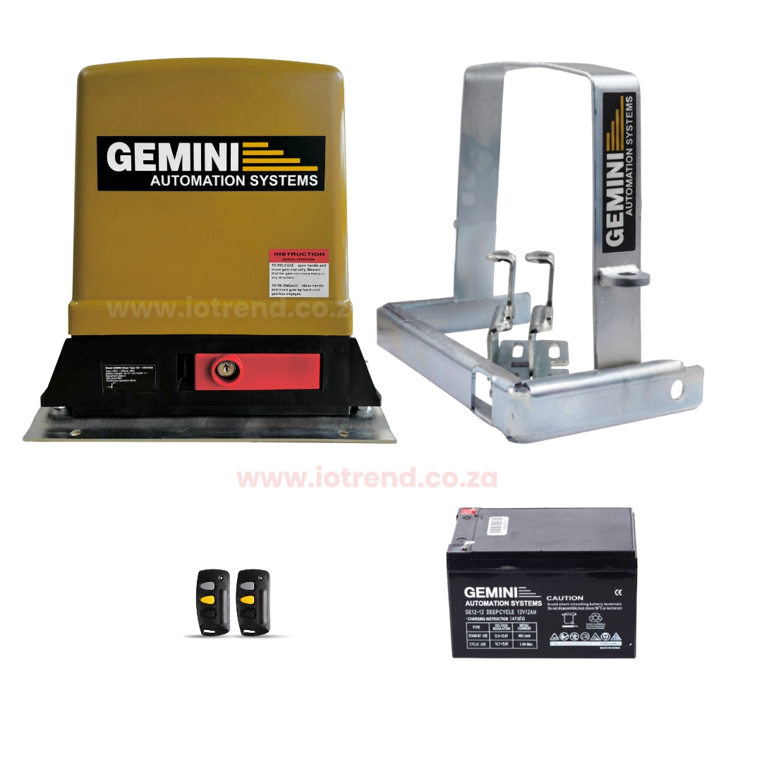 Gemini Slider 500+ 12Ah Sliding Gate Motor Kit with Base Plate & Anti-Theft Bracket
