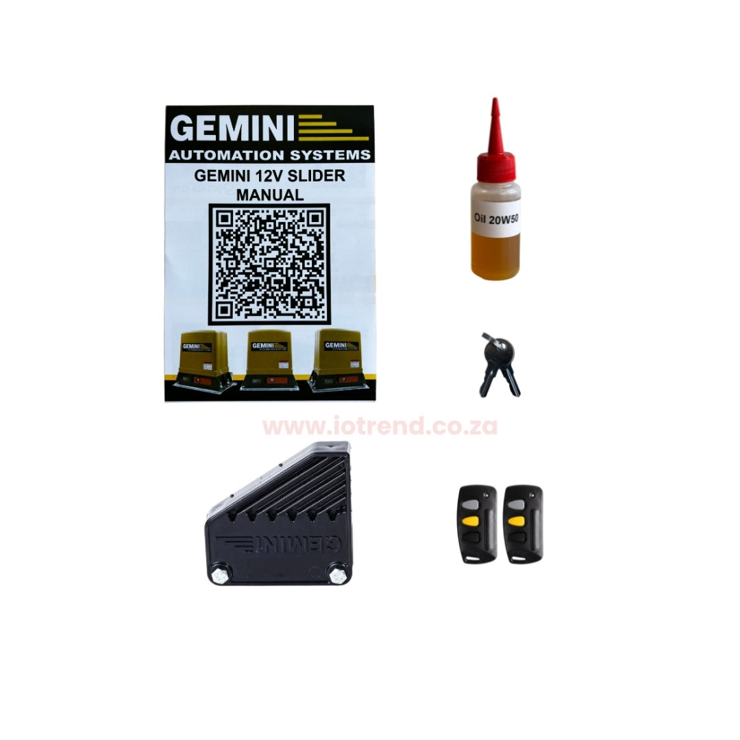 Gemini Slider 500+ 12Ah Sliding Gate Motor Kit with Base Plate & Anti-Theft Bracket