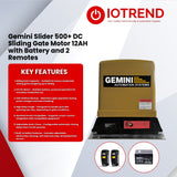 Gemini Slider 500+ Sliding Gate Motor Kit with 12Ah Battery, 2 Remotes & Base Plate