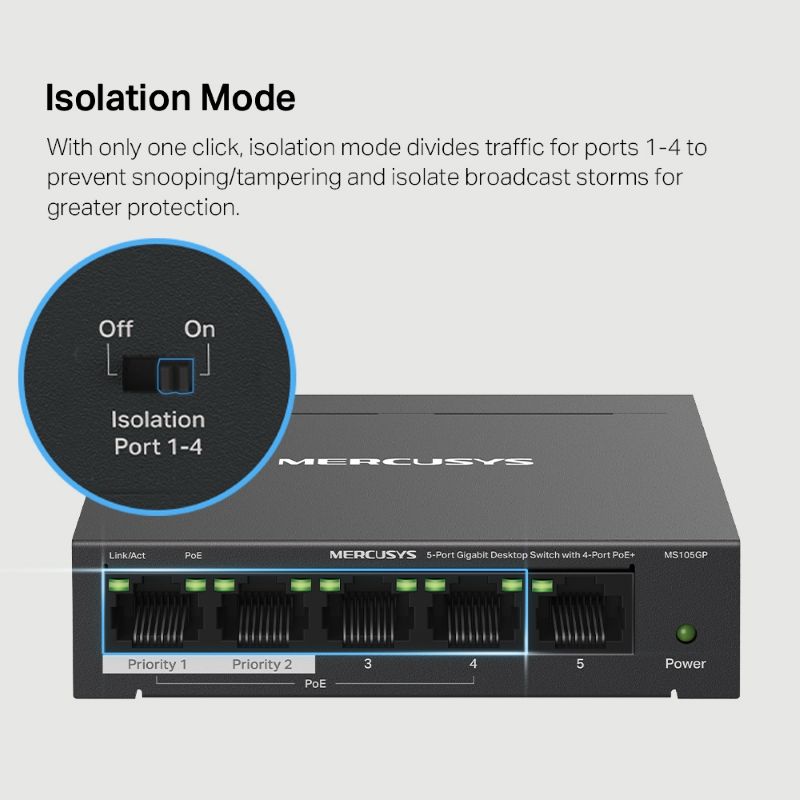 Mercusys MS105GP 5-Port Gigabit Desktop Switch with 4-Port PoE+ - image 7