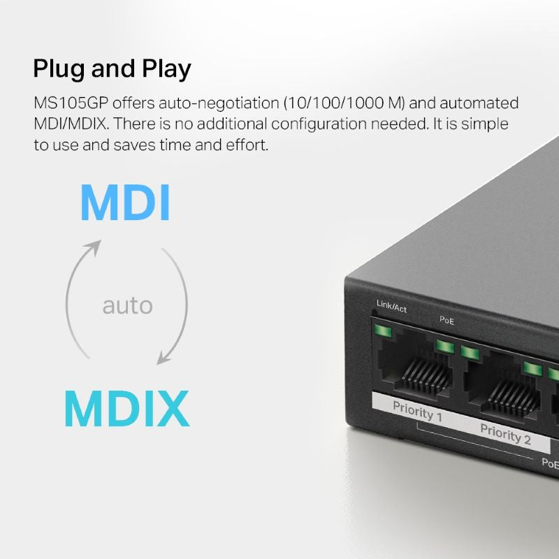 Mercusys MS105GP 5-Port Gigabit Desktop Switch with 4-Port PoE+ - image 9