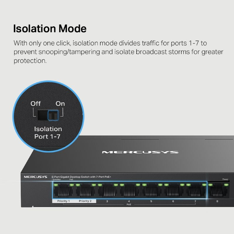 Mercusys MS108GP 8-Port Gigabit Desktop Switch with 7-Port PoE+ - image 7