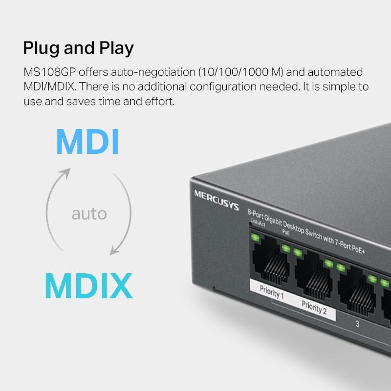 Mercusys MS108GP 8-Port Gigabit Desktop Switch with 7-Port PoE+ - image 9