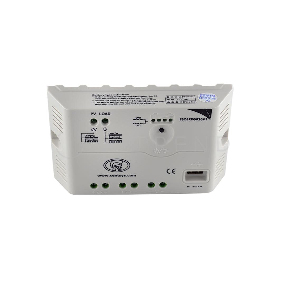 Centurion PMW Solar Charge Controller 12V/24V 20A Top Angle View