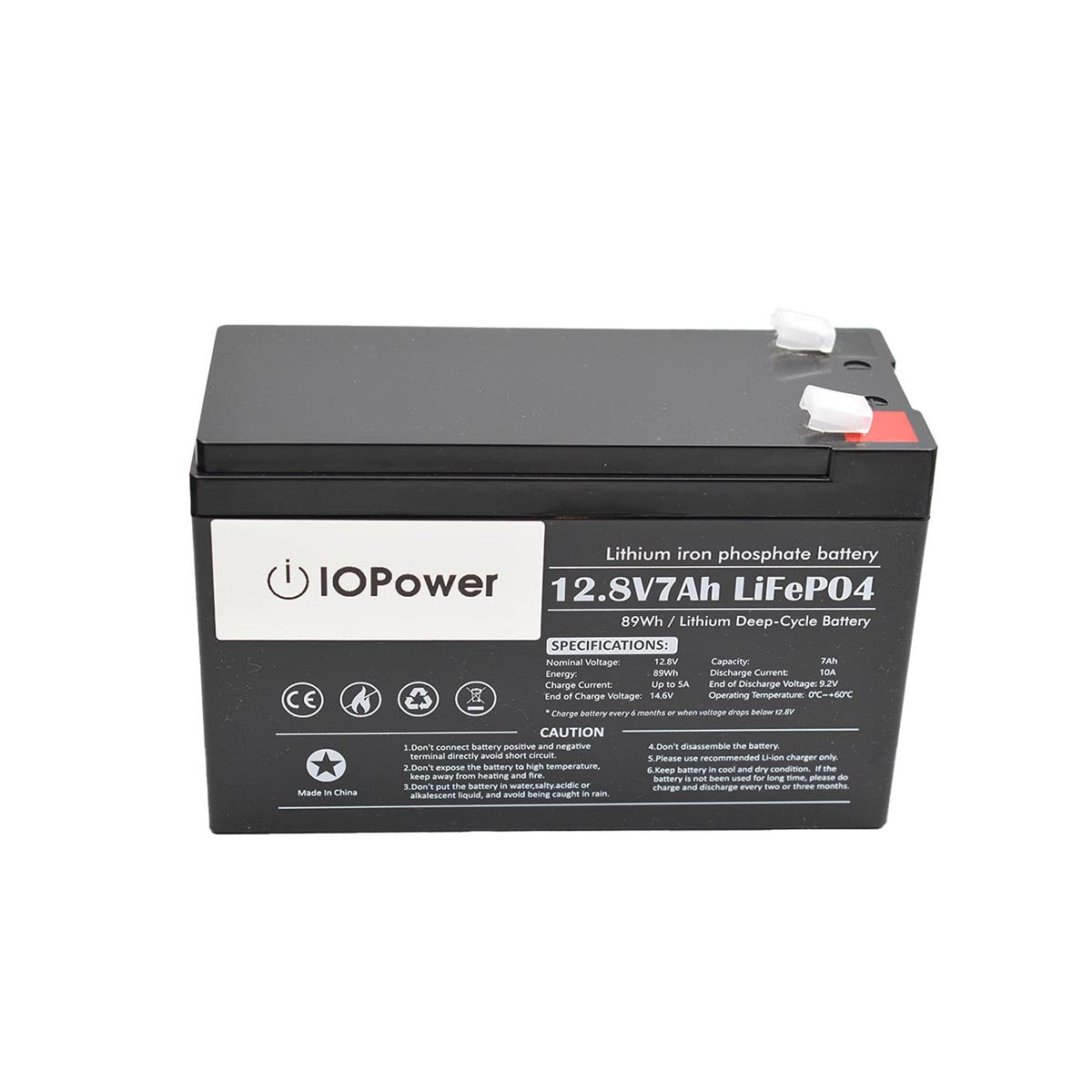 IOPower 12V 7Ah Lithium (LiFePO4) Battery Top Angle View RBA50-1-1