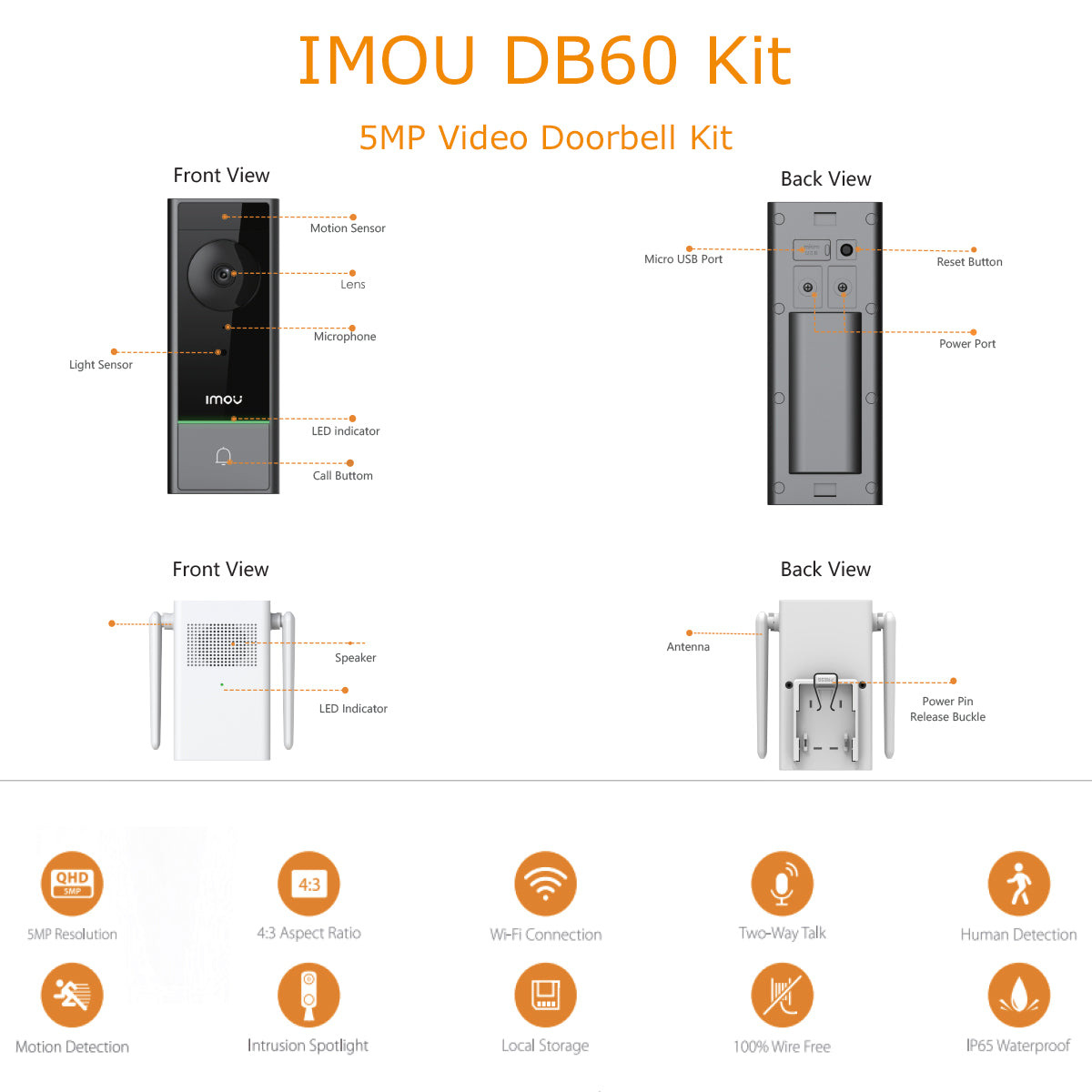 Imou DB60 5MP Battery Powered Doorbell Camera Kit 2AVYF-DS21 Features LK474