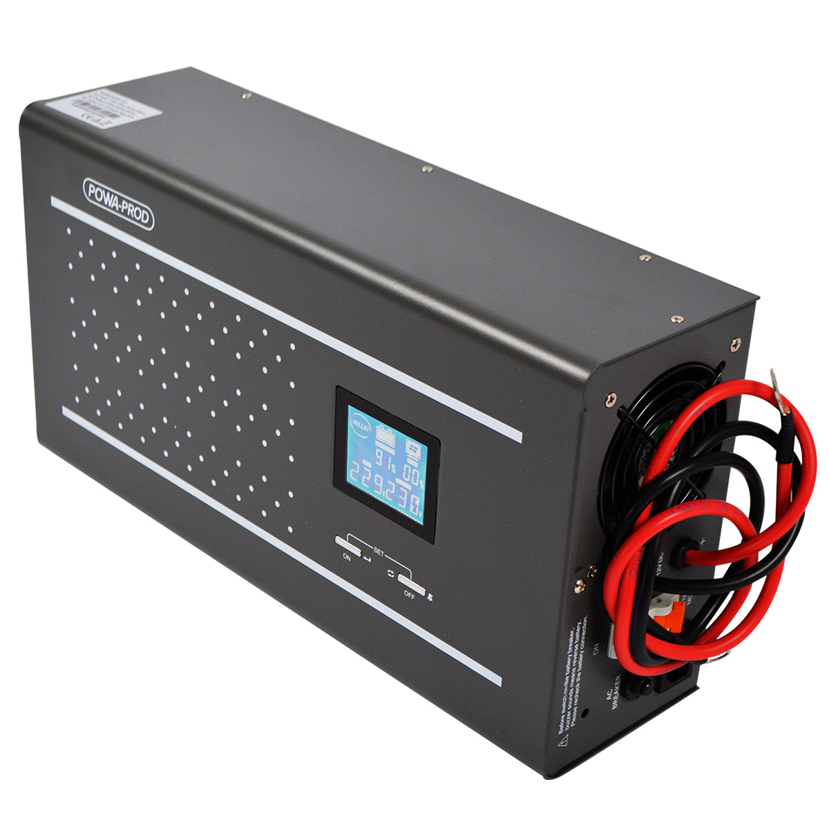 Powa-Prod 600W Inverter Pure Sine Wave 12VDC Intelligent Charger LCD Front Angle 1