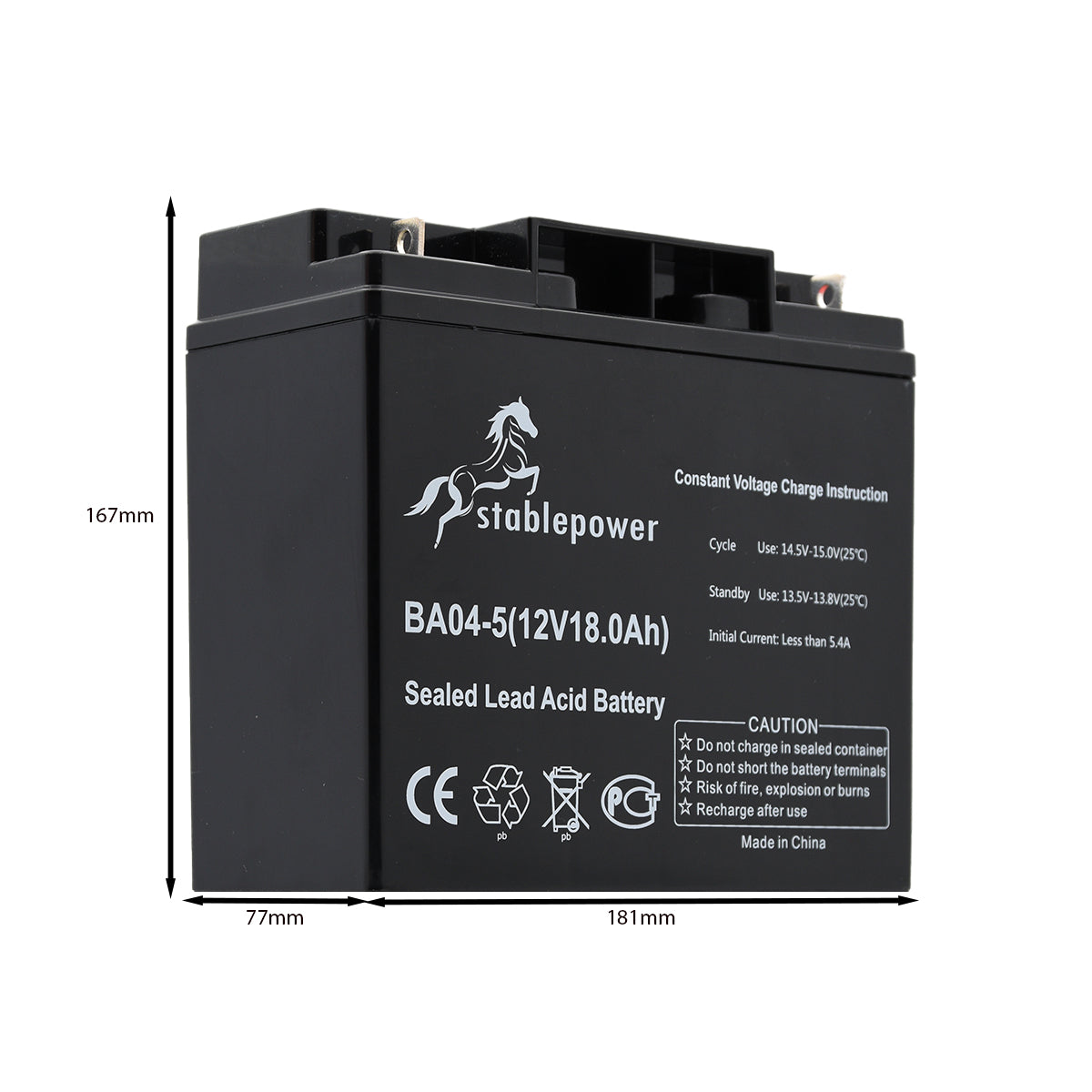 Stablepower 12V 18AH Rechargeable Sealed Lead Acid Battery Dimensions BA04-5