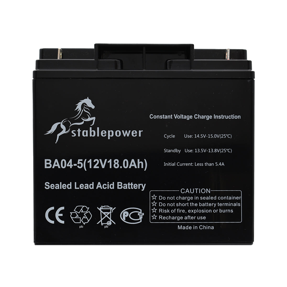 Stablepower 12V 18AH Rechargeable Sealed Lead Acid Battery Front View 1 BA04-5