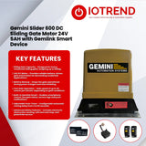 Gemini Slider 600 24V Sliding Gate Motor Kit with 2 x 12V 5Ah Batteries, 2 Remotes, Base Plate & GEMLINK