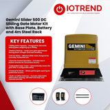 Gemini Slider 500 Sliding Gate Motor Kit with 7Ah Battery, 2 Remotes, Base Plate & 4m Steel Rack