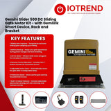 Gemini Slider 500 Sliding Gate Motor Kit with 7Ah Battery, 2 Remotes, Base Plate, 4m Steel Rack, Anti-Theft Bracket & GEMLINK