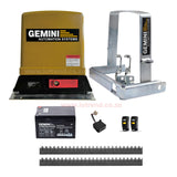 Gemini Slider 500+ Sliding Gate Motor Kit with 12Ah Battery, 2 Remotes, Base Plate, 4m Steel Rack, Anti-Theft Bracket & GEMLINK