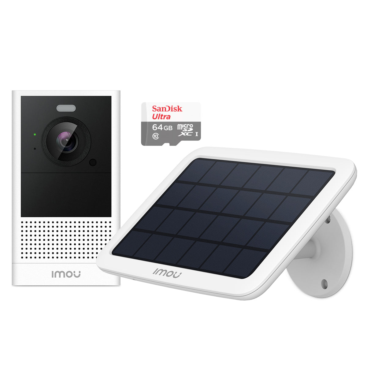 Imou-Cell-2-plus-Solar-Panel-plus-SanDisk-Ultra-64GB-Micro-SDXC-Card-Products-Front-View-CC473-6-CH54-2-PS470