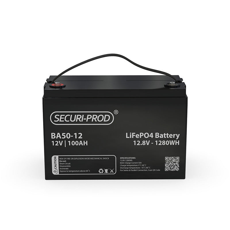 Securi-Prod Lithium Iron Phosphate LiFePO4 Battery 12.8V 100AH Front View BA50-12