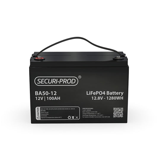Securi-Prod Lithium Iron Phosphate LiFePO4 Battery 12.8V 100AH Front View BA50-12