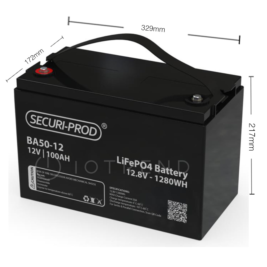    Securi-Prod Lithium Iron Phosphate LiFePO4 Battery 12.8V 100AH Dimensions BA50-12