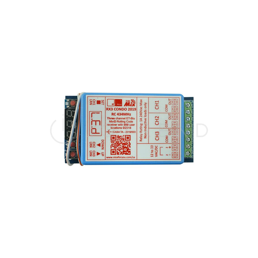 NICE 3 Channel Rolling Code Receiver Condo 434mHz | Iotrend